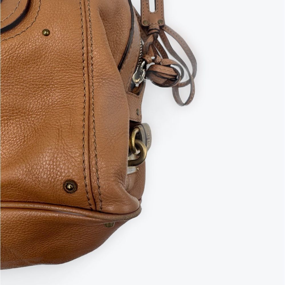 Auth Chloe Caramel Brown Leather Studded Auore Top Handle Duffel Tote Bag - Picture 8 of 16